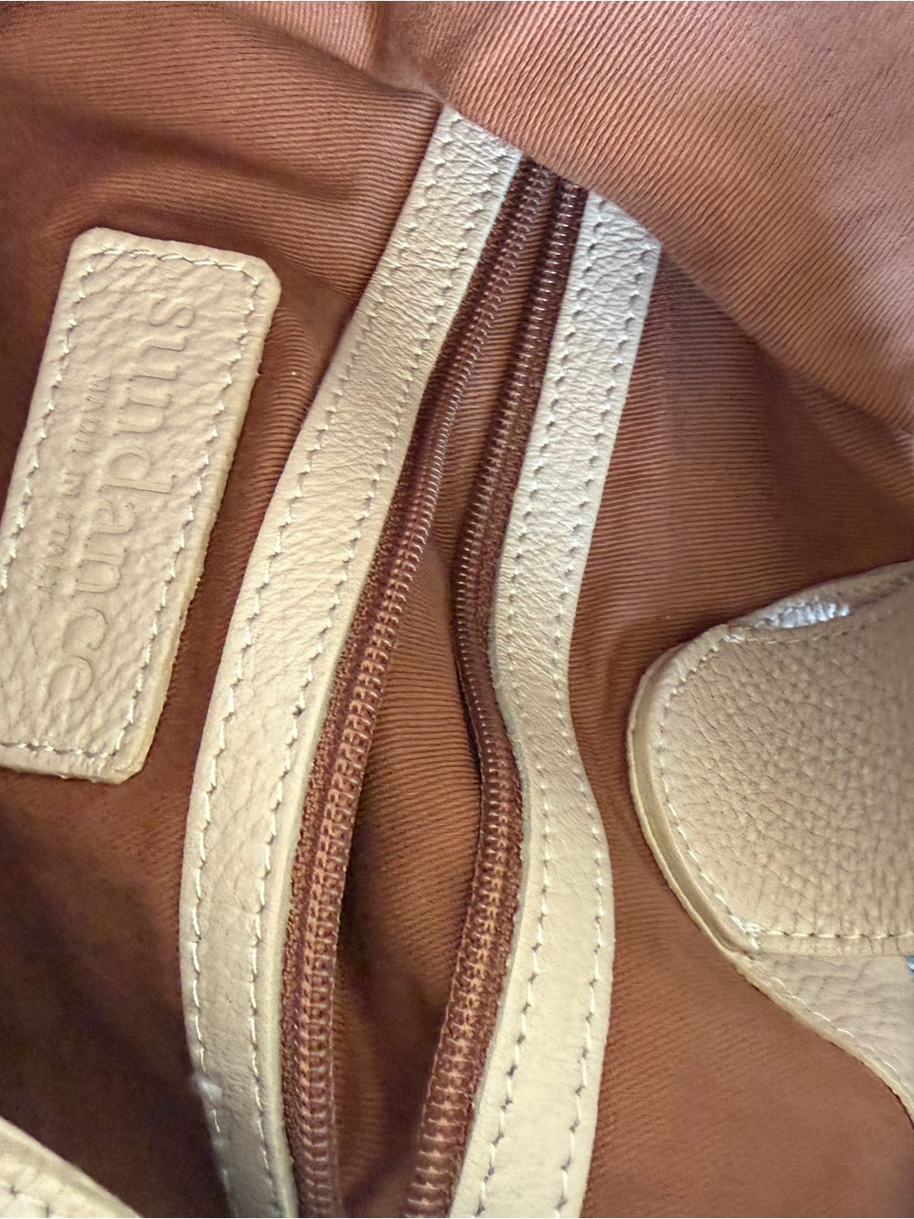 Sundance Stunning Women’s Cream Leather Hobo Bag with Brown Strap - Picture 4 of 11